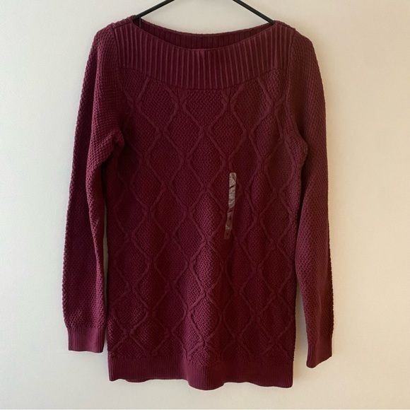 Loft Maroon knit sweater boat neck NWT - Picture 1 of 13